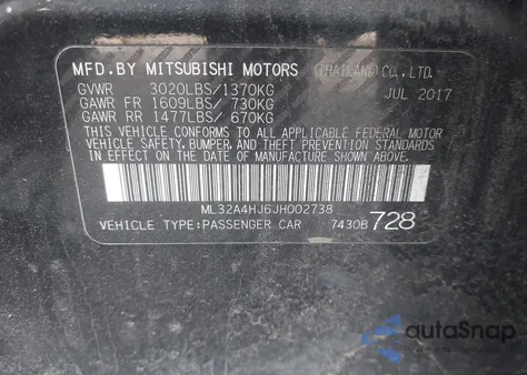 2018 Mitsubishi Mirage Se from USA, damaged, VIN ML32A4HJ6JH002738
